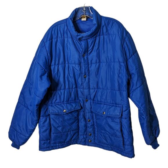 Vintage 70's Swingster Men's Blue Puffer Jacket Zip and Snap Front Made in USA - Picture 1 of 10